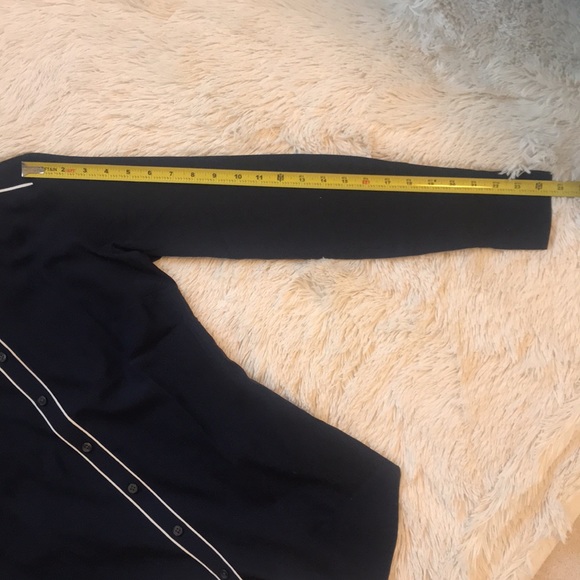 Ann Taylor navy and white silky button down blouse - Picture 7 of 8